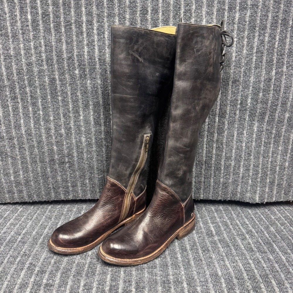 Bed‎ Stu Manchester Tall Leather Boots 7.5 Brown Charcoal Distressed Lace Up